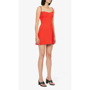 Reformation Louelle Ruffle Tie Shoulder Minidress Red 6 NEW