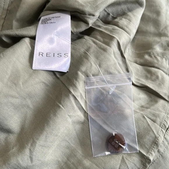 Reiss Emma Plunge Midi Dress in Olive Green Lightweight Linen Vneck Sz 4 NEW