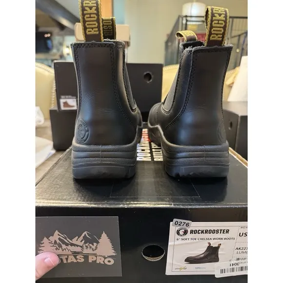 ROCKROOSTER Lumen Black 6 inch Pull on Leather Work Boots Size 10
