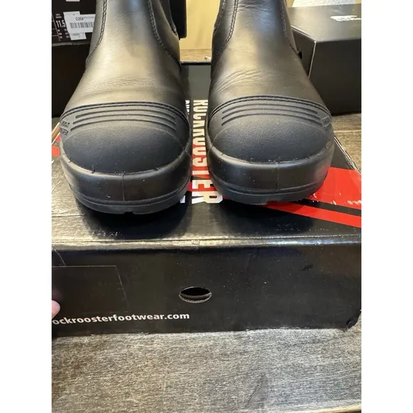 ROCKROOSTER Lumen Black 6 inch Pull on Leather Work Boots Size 10