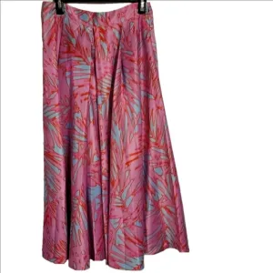 ROMEO &amp; JULIET Pink Red Palm Print Midi Circle Skirt Sz M