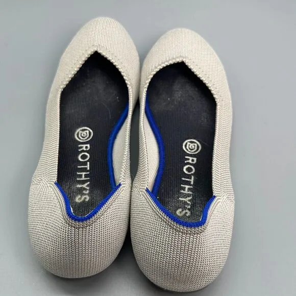 Rothy’s Birdseye Flax Women's 9 White Cream Tan Flats Slip-On Round Toe Comfort