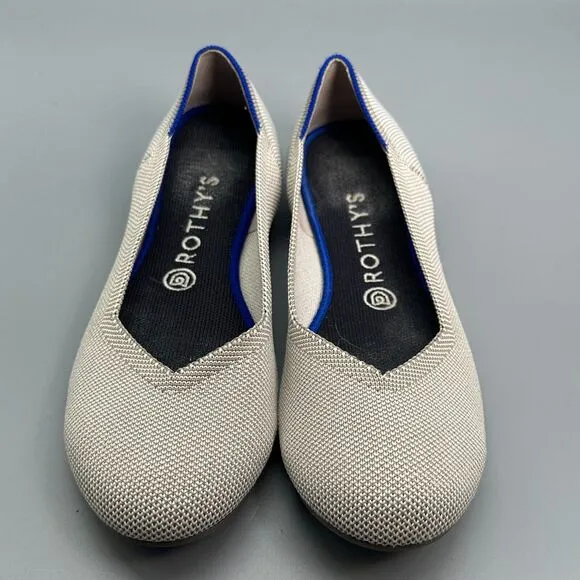 Rothy’s Birdseye Flax Women's 9 White Cream Tan Flats Slip-On Round Toe Comfort