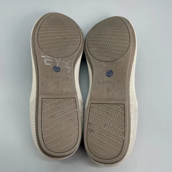 Rothy’s Birdseye Flax Women's 9 White Cream Tan Flats Slip-On Round Toe Comfort