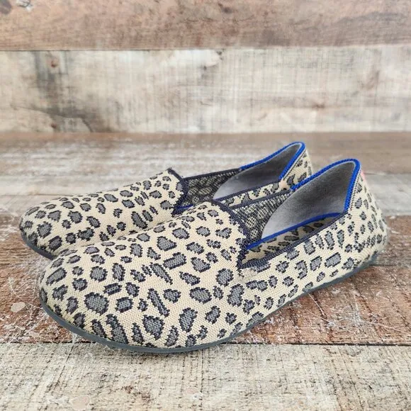 Rothy's Girls 3 Kids Loafer Leopard Print Knit Fabric Slip On Everyday Shoes