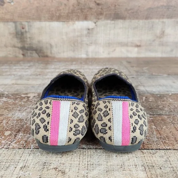 Rothy's Girls 3 Kids Loafer Leopard Print Knit Fabric Slip On Everyday Shoes