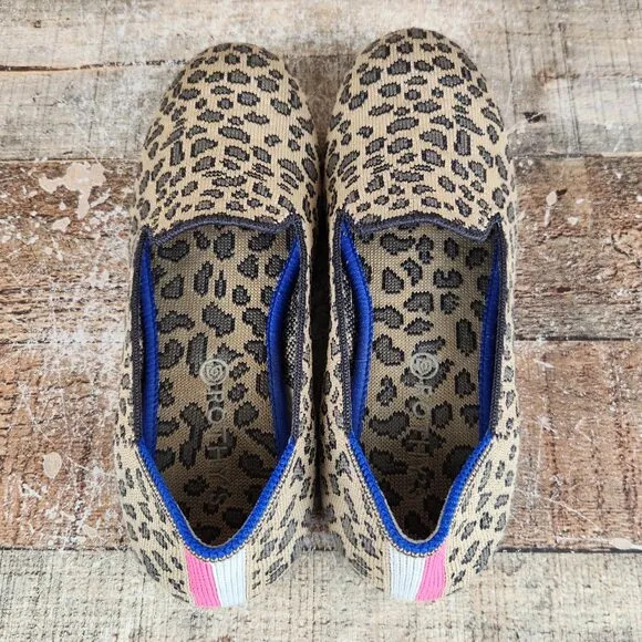 Rothy's Girls 3 Kids Loafer Leopard Print Knit Fabric Slip On Everyday Shoes