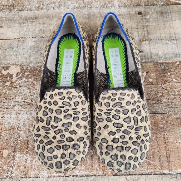 Rothy's Girls 3 Kids Loafer Leopard Print Knit Fabric Slip On Everyday Shoes