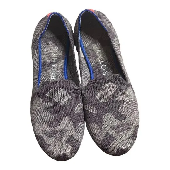 Rothy's Gray &amp; Brown Mink Camo Print Round Toe Slip on Loafer Shoe Size 8