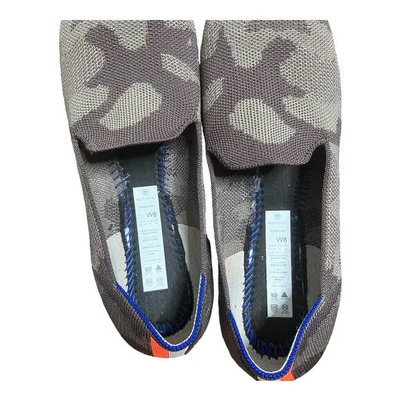 Rothy's Gray &amp; Brown Mink Camo Print Round Toe Slip on Loafer Shoe Size 8