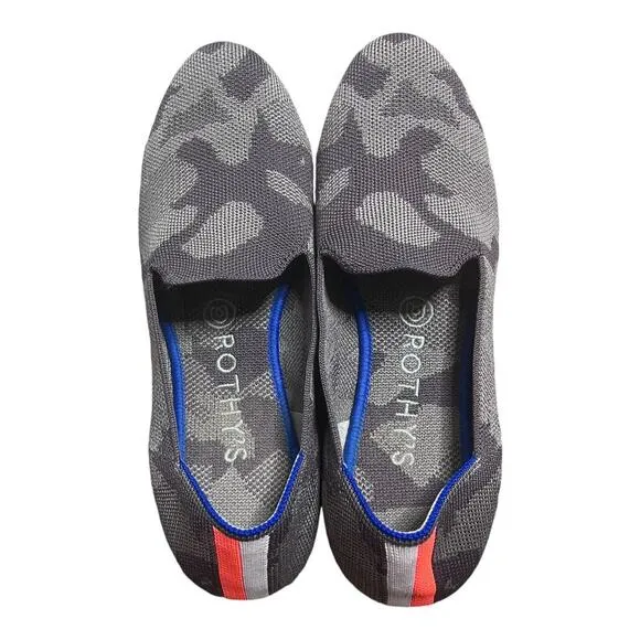 Rothy's Gray &amp; Brown Mink Camo Print Round Toe Slip on Loafer Shoe Size 8