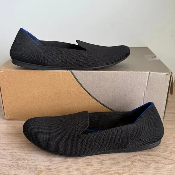 Rothy’s The Loafer Captoe Black/Blue Flats Women Slip On Shoes- W 7