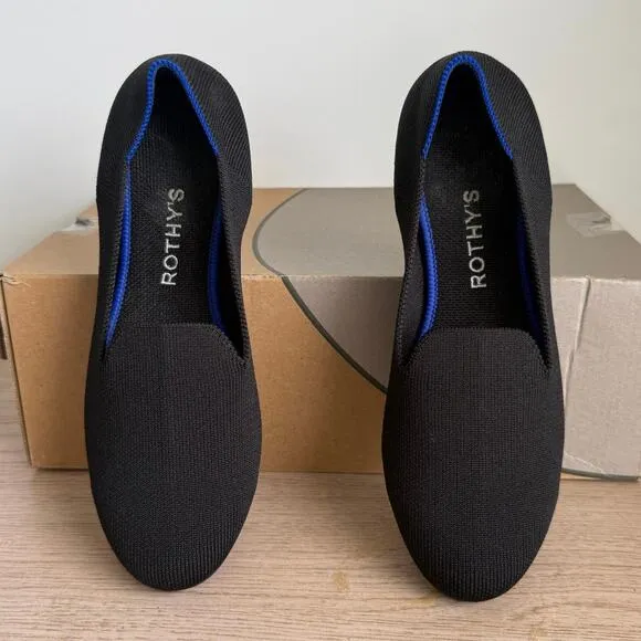 Rothy’s The Loafer Captoe Black/Blue Flats Women Slip On Shoes- W 7