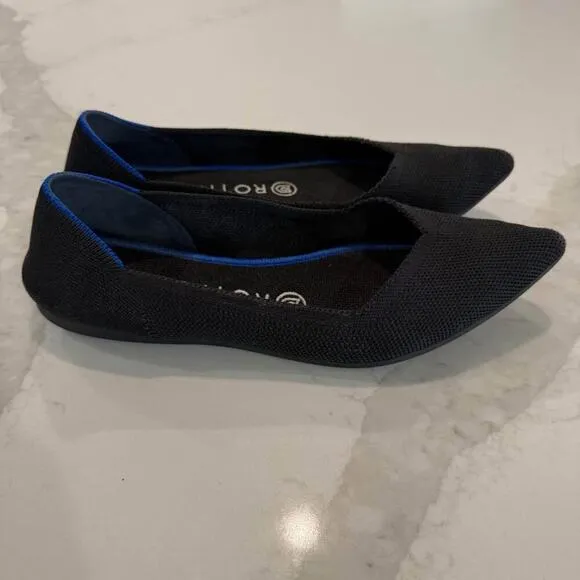 Rothy's The Point Black Solid Blue Halo Ballet Flat Women's 7.5 Slip On Comfort