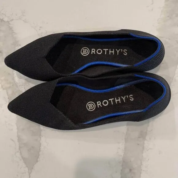Rothy's The Point Black Solid Blue Halo Ballet Flat Women's 7.5 Slip On Comfort
