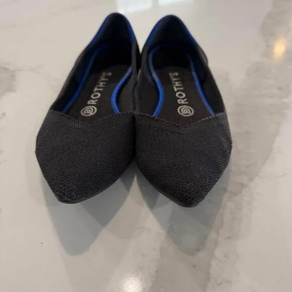 Rothy's The Point Black Solid Blue Halo Ballet Flat Women's 7.5 Slip On Comfort