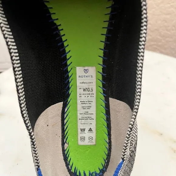 Rothy's Women’s The Point II Slip On Flat Pebble Herringbone Shoes 10.5 Black