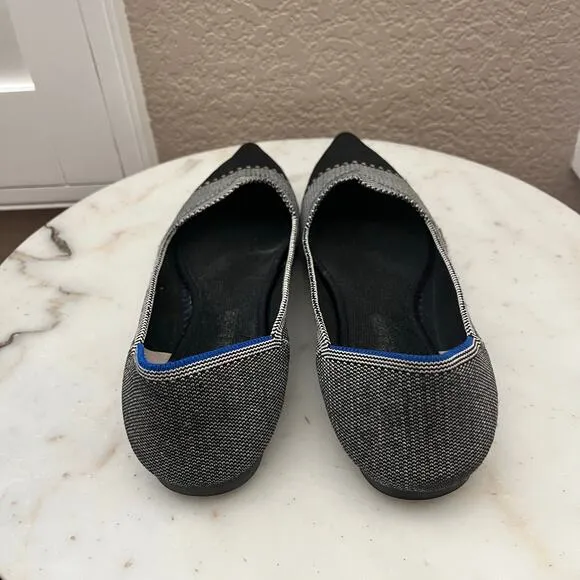 Rothy's Women’s The Point II Slip On Flat Pebble Herringbone Shoes 10.5 Black