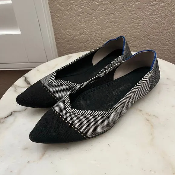 Rothy's Women’s The Point II Slip On Flat Pebble Herringbone Shoes 10.5 Black