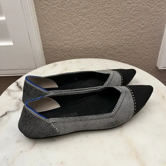 Rothy's Women’s The Point II Slip On Flat Pebble Herringbone Shoes 10.5 Black