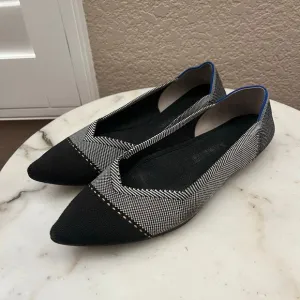 Rothy's Women’s The Point II Slip On Flat Pebble Herringbone Shoes 10.5 Black