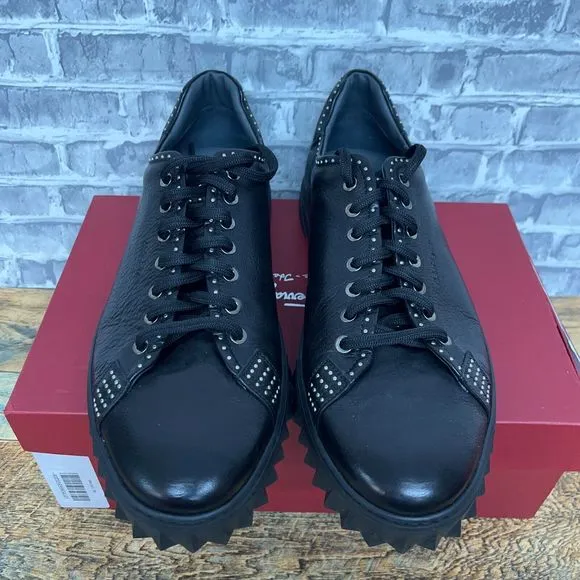 Salvatore Ferragamo Cube Studded Nero Buffalo Black‎ Shoes Mens Size 12