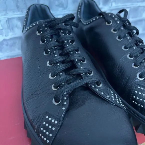 Salvatore Ferragamo Cube Studded Nero Buffalo Black‎ Shoes Mens Size 12