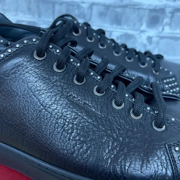 Salvatore Ferragamo Cube Studded Nero Buffalo Black‎ Shoes Mens Size 12