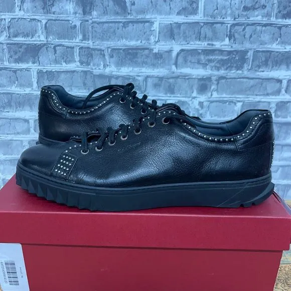 Salvatore Ferragamo Cube Studded Nero Buffalo Black‎ Shoes Mens Size 12