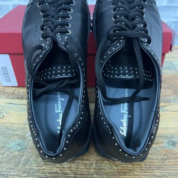 Salvatore Ferragamo Cube Studded Nero Buffalo Black‎ Shoes Mens Size 12