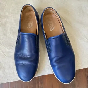 SALVATORE FERRAGAMO Slip On Sneakers Navy Blue Leather Comfort Loafer