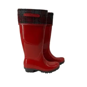 Salvatore Ferragamo Wellington Red Rain Boots Plaid Cuff Designer Display Sz 8