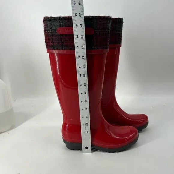 Salvatore Ferragamo Wellington Red Rain Boots Plaid Cuff Designer Display Sz 8