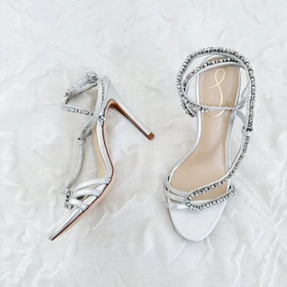 Sam Edelman Granger Metallic Crystal Heels Size 5 New