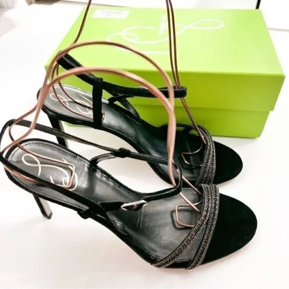 Sam Edelman Heels womens size 10 Black Crystal Daisie Ankle Strapped Sandals