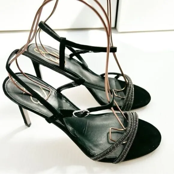 Sam Edelman Heels womens size 10 Black Crystal Daisie Ankle Strapped Sandals