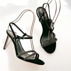 Sam Edelman Heels womens size 10 Black Crystal Daisie Ankle Strapped Sandals