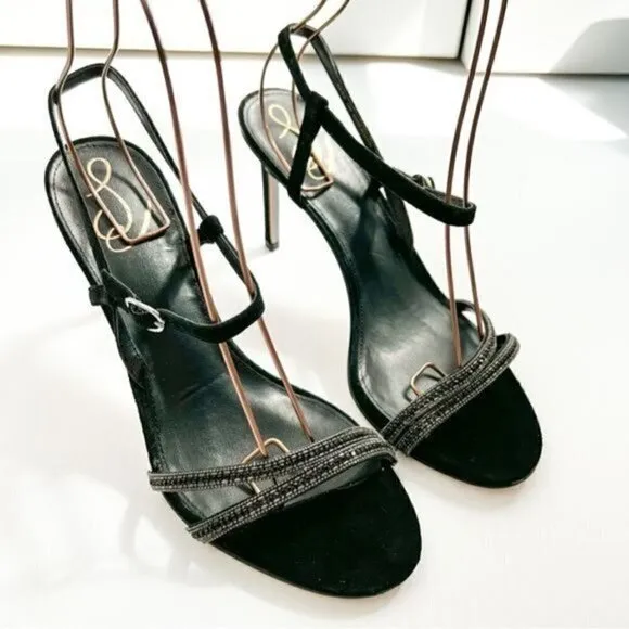 Sam Edelman Heels womens size 10 Black Crystal Daisie Ankle Strapped Sandals