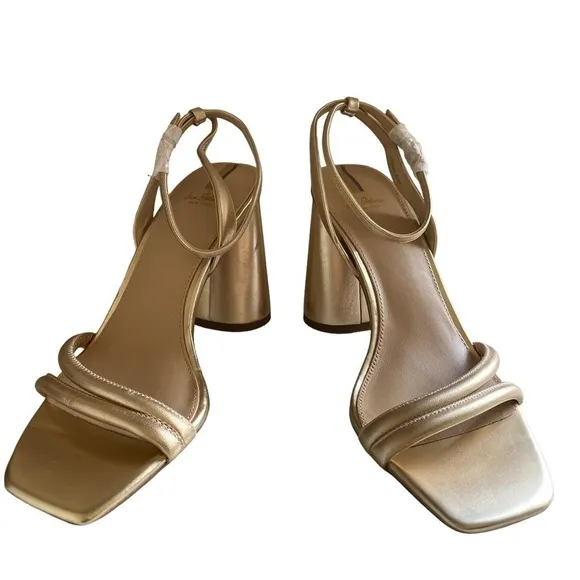 Sam Edelman Kia Leather Heels Gold Ankle Strap Size 10W NWT