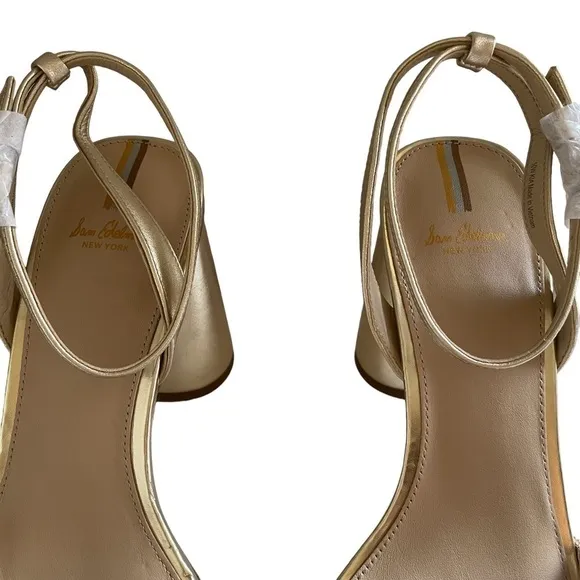 Sam Edelman Kia Leather Heels Gold Ankle Strap Size 10W NWT