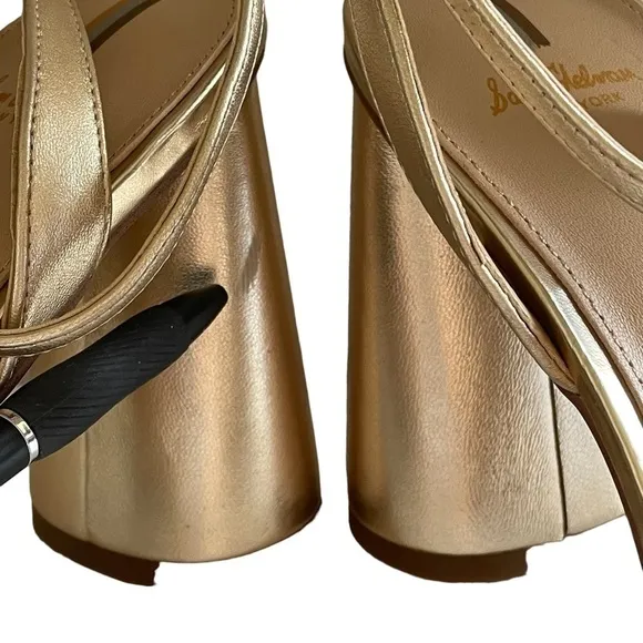 Sam Edelman Kia Leather Heels Gold Ankle Strap Size 10W NWT