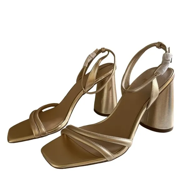 Sam Edelman Kia Leather Heels Gold Ankle Strap Size 10W NWT