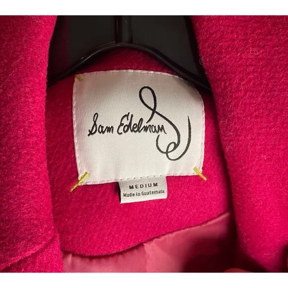 Sam Edelman Pink Wool Blend Double Breasted Coat ~ Bright! ~ Sz Med $220