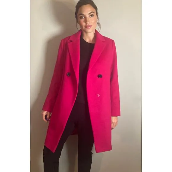 Sam Edelman Pink Wool Blend Double Breasted Coat ~ Bright! ~ Sz Med $220