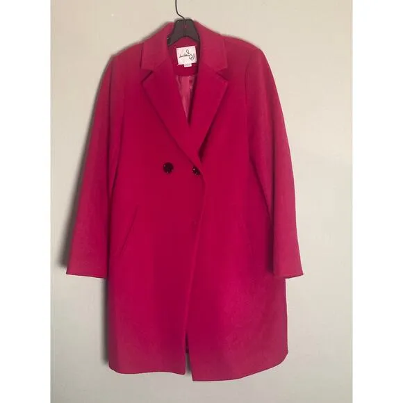 Sam Edelman Pink Wool Blend Double Breasted Coat ~ Bright! ~ Sz Med $220