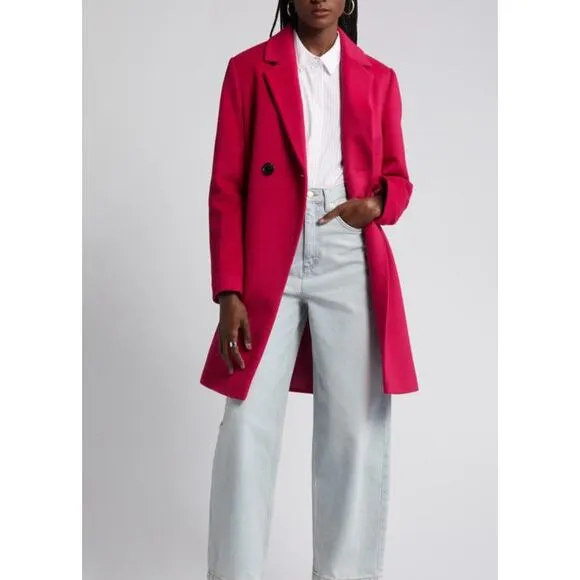 Sam Edelman Pink Wool Blend Double Breasted Coat ~ Bright! ~ Sz Med $220