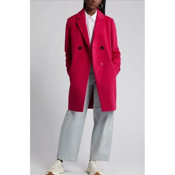 Sam Edelman Pink Wool Blend Double Breasted Coat ~ Bright! ~ Sz Med $220