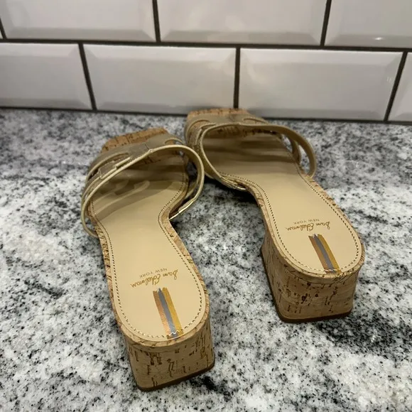 Sam Edelman Sandals Womens 9 Gold Herl Slip On Winslow Saddle Nice Cork Heels