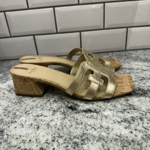 Sam Edelman Sandals Womens 9 Gold Herl Slip On Winslow Saddle Nice Cork Heels