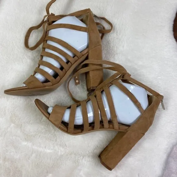 Sam Edelman Yarina Caged Suede Heels in‎ Camel, size 8 M